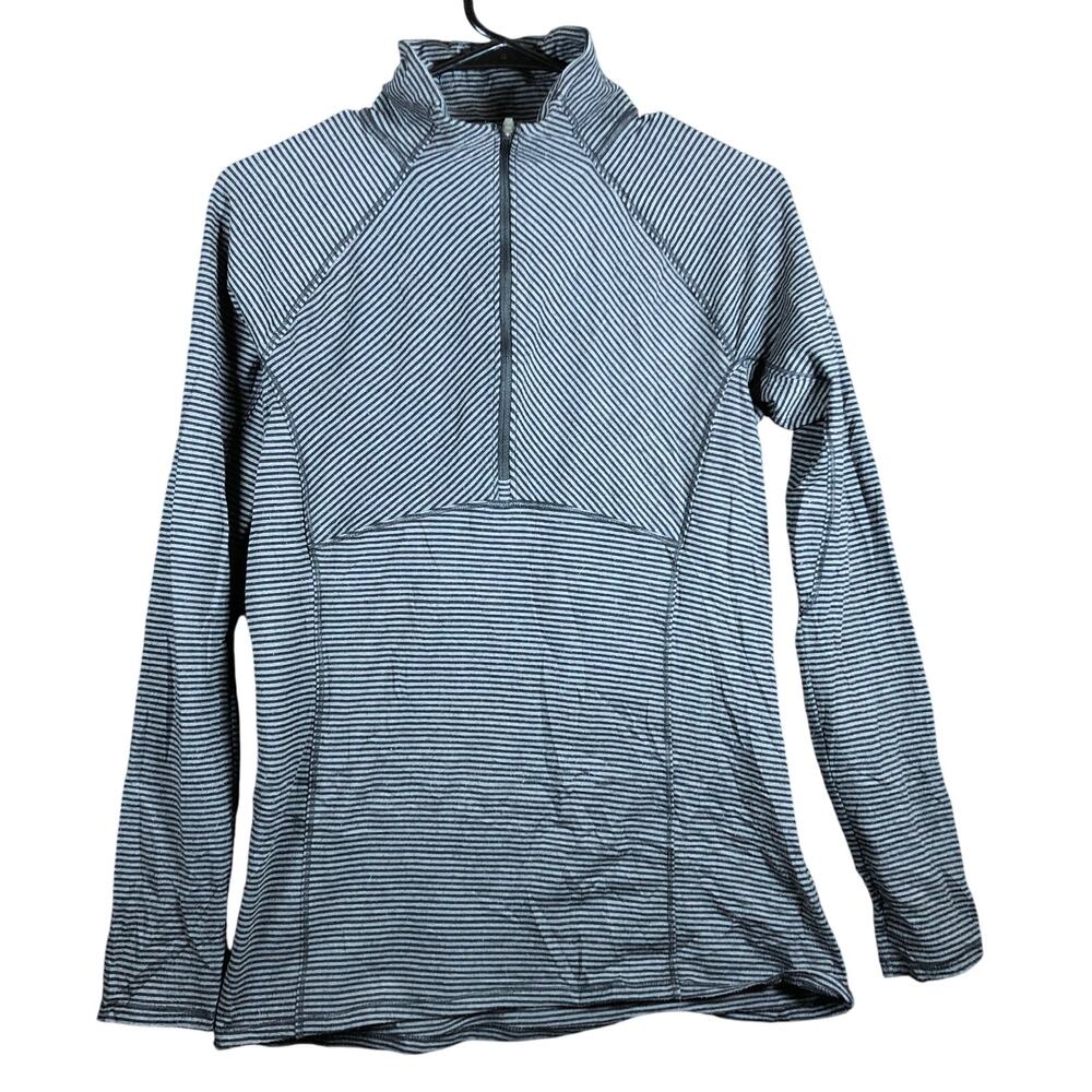 Columbia Womens Shirt Black Gray Striped 1/4 Zip Long Sleeve Omni-Wick Stretch M